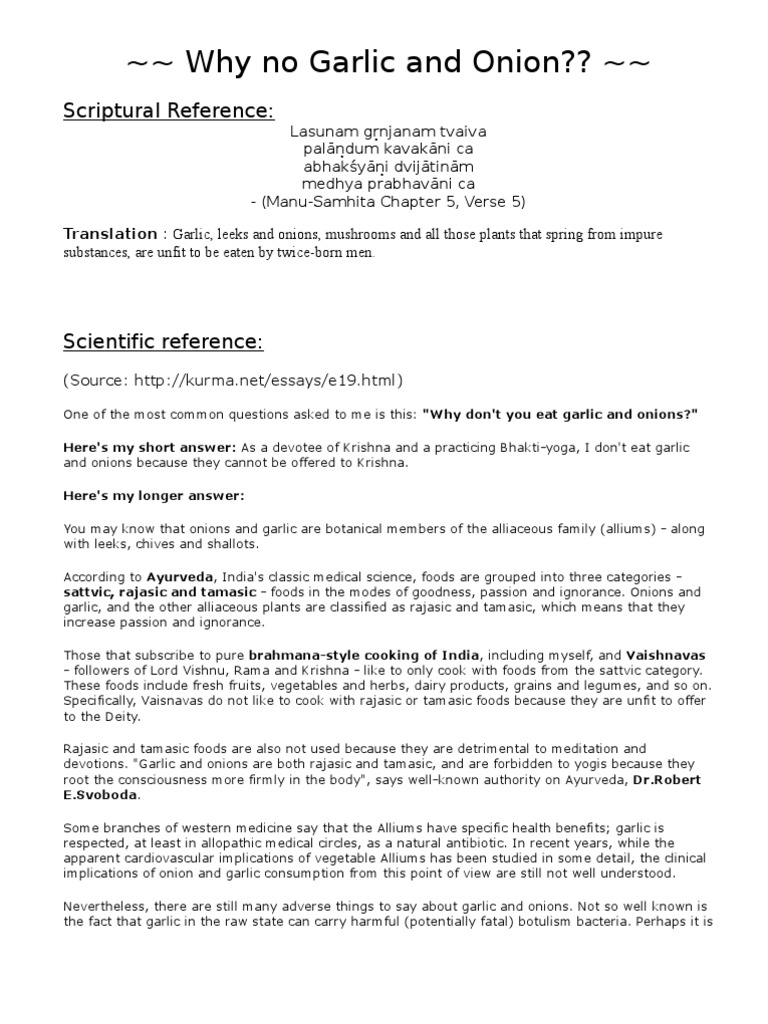 Why No Garlic and Onion PDF Garlic Vaishnavism