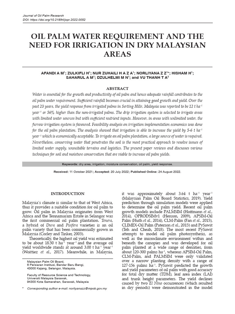 Doi Norliyana Oil Palm Water Requirement And The Need For Irrigation In