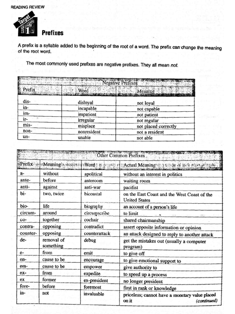 List Prefixes, Suffixes and Word Families | PDF