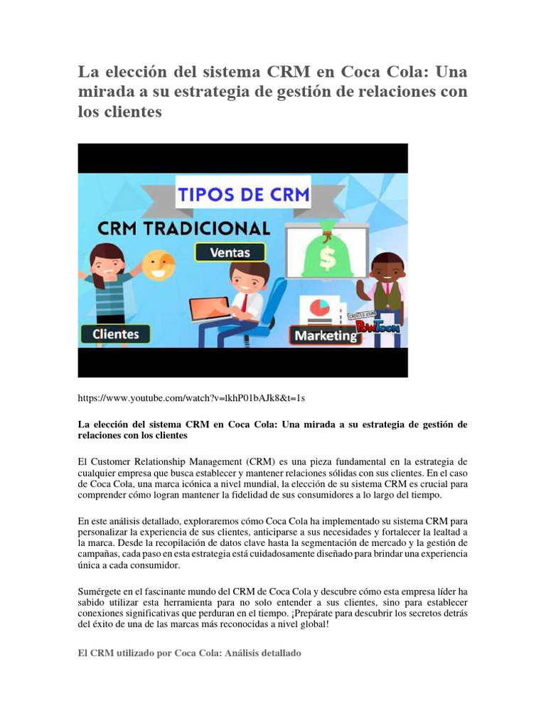 Crm En Coca Cola Pdf Gestión De La Relación Con El Cliente Marketing