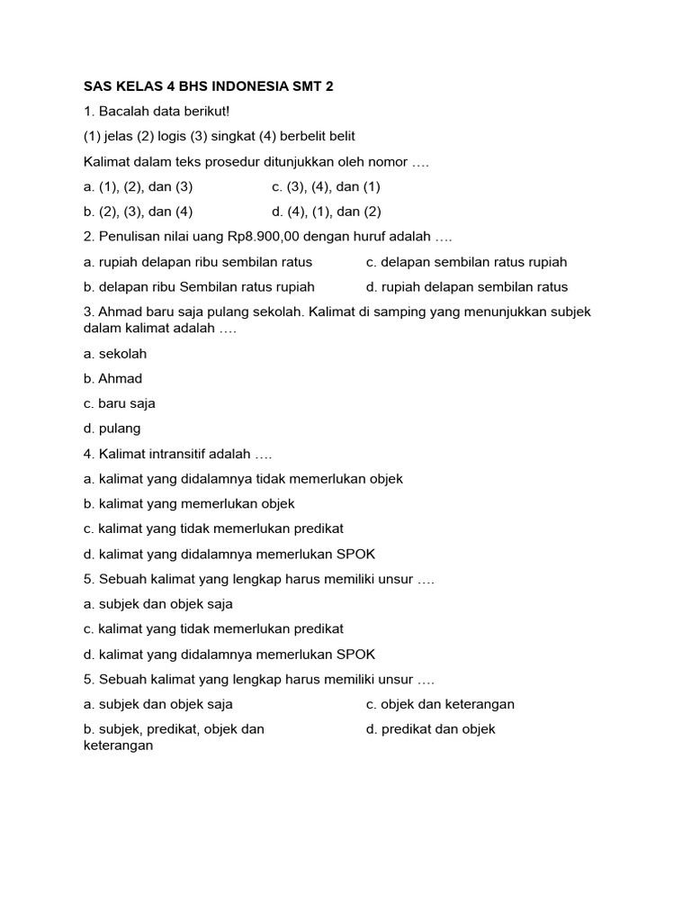 Sas Kelas 4 Bhs Indonesia SMT 2 | PDF