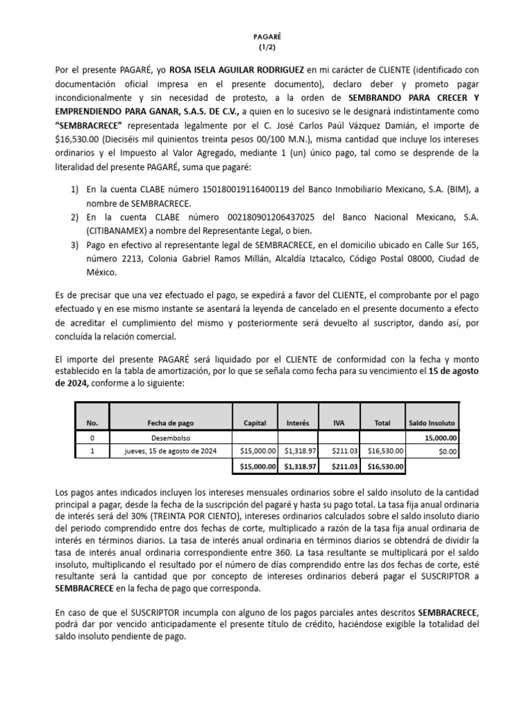 Pagaré de $16,530 en Ciudad de México | PDF | Interés