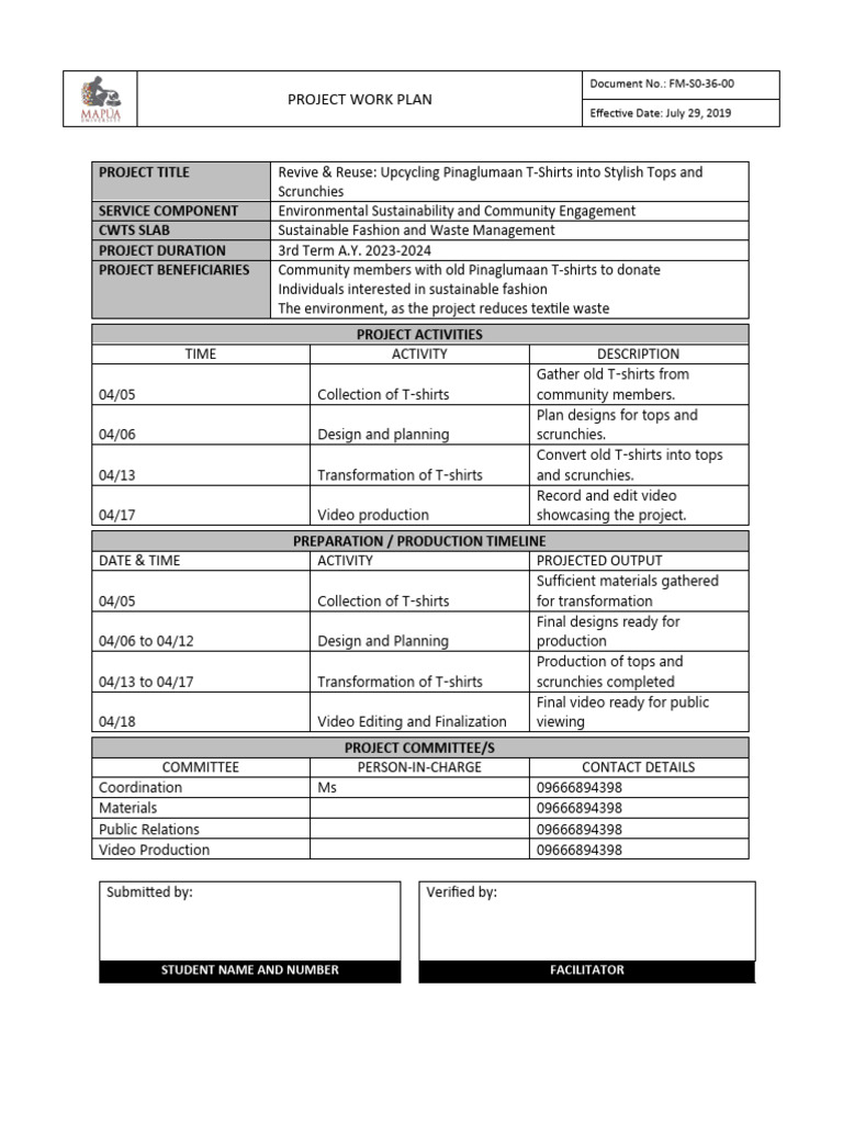 Project work plan form pdf waste sustainable development