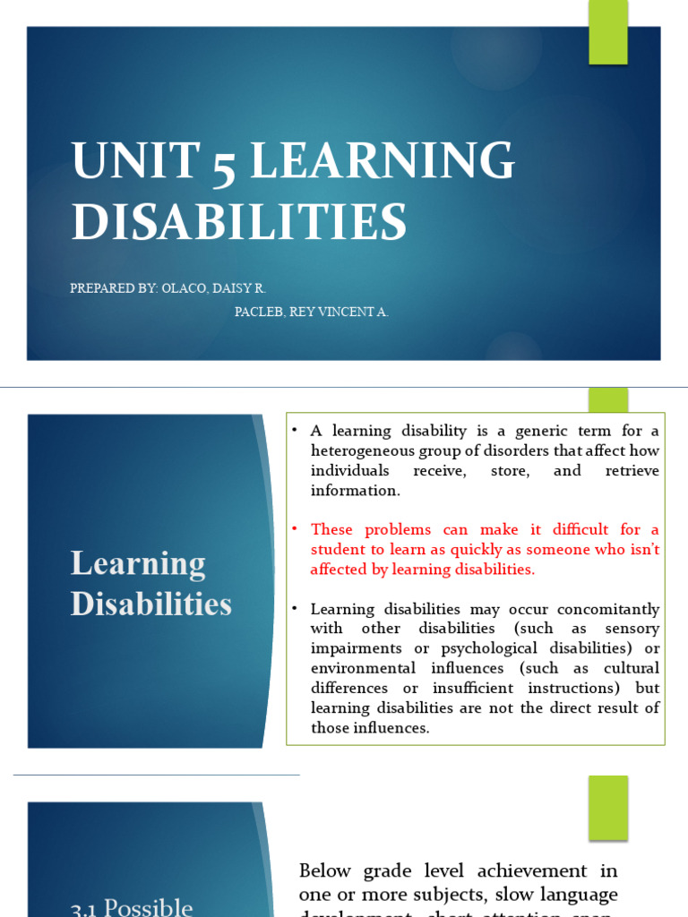 Unit 5 Learning Disabilities | PDF | Learning Disability | Attention ...
