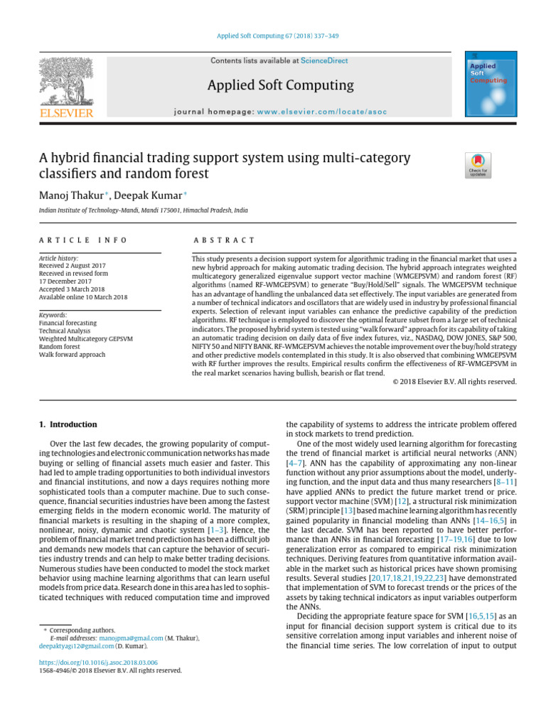 Applied Soft Computing: Manoj Thakur, Deepak Kumar | PDF | Market Trend ...