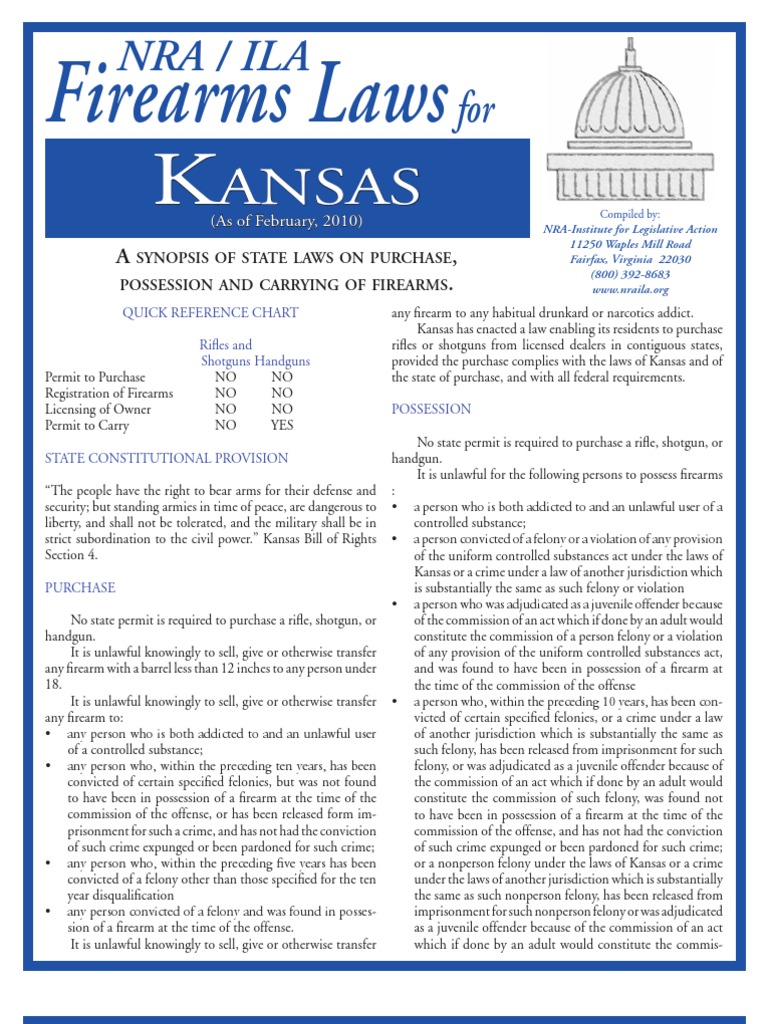 Firearms Laws in Kansas A Summary of State Statutes Regarding the