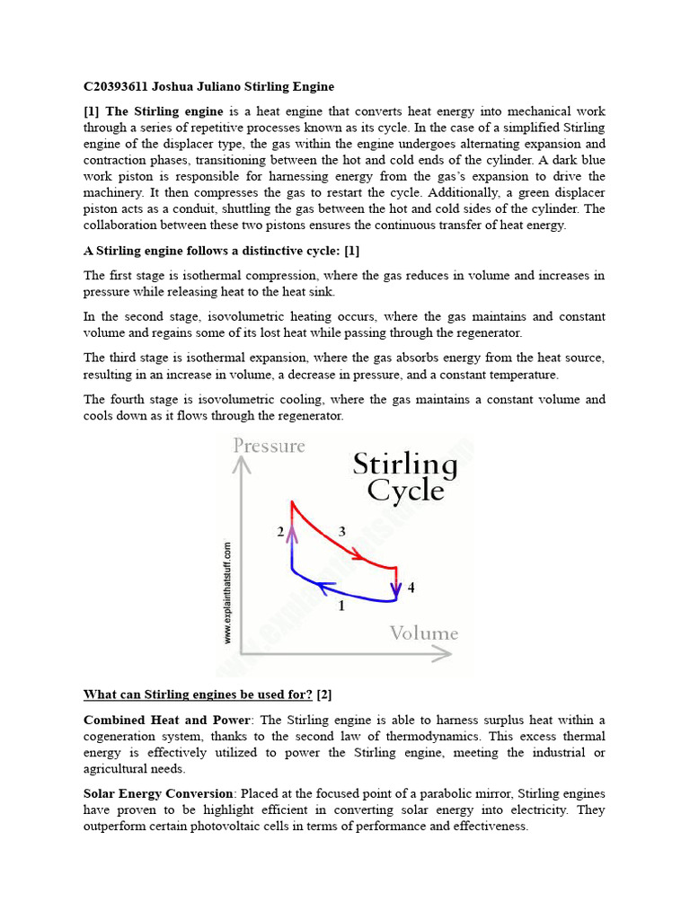 Stirling Engine Overview by Joshua Juliano | PDF | Engines | Heat