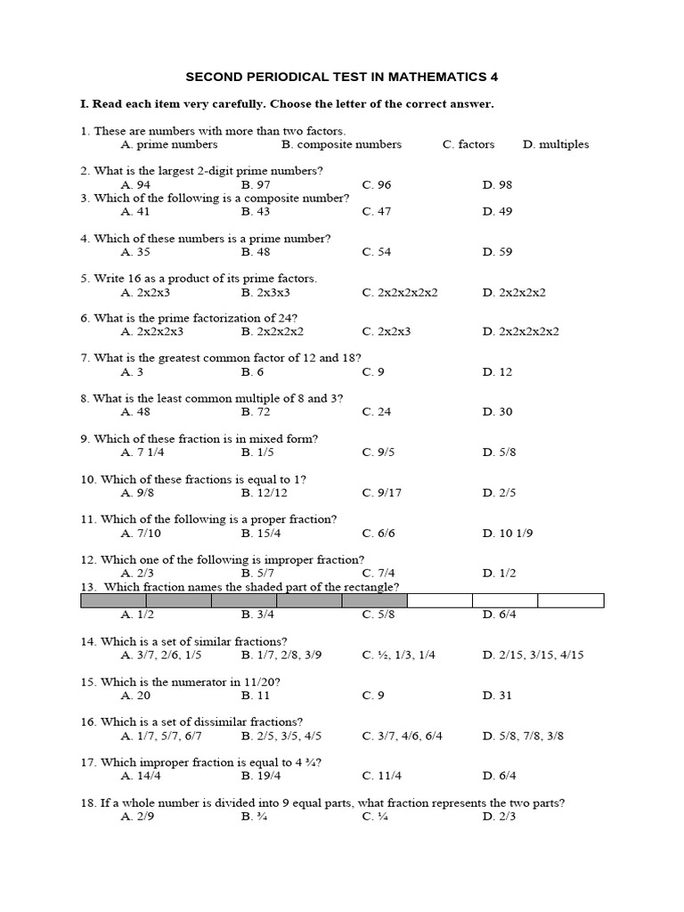 Mathematics 4 Q2 Test Pdf Mathematical Concepts Mathematical Notation
