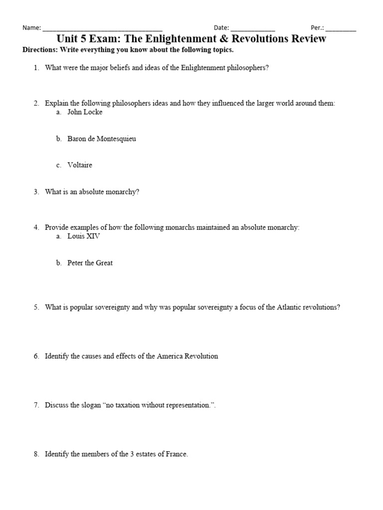 Enlightenment & Revolutions Exam Review | PDF