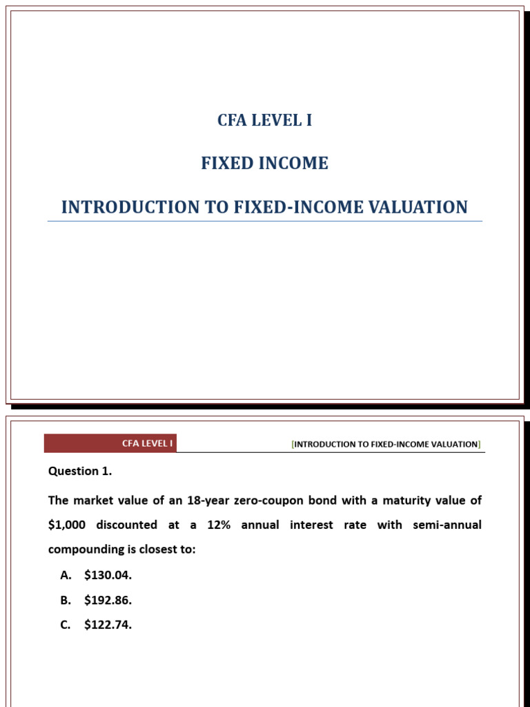 CFA Level I Fixed Income Valuation Guide | PDF | Bonds (Finance ...