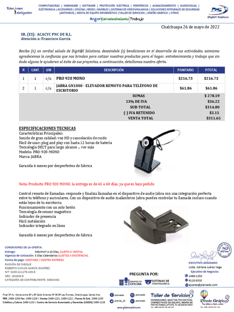 Oferta de Productos Acacyc PNC R.L. | PDF | Hardware de la computadora ...