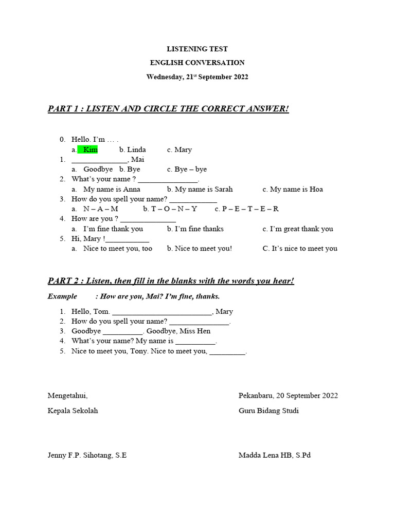 English Listening Test for Beginners | PDF