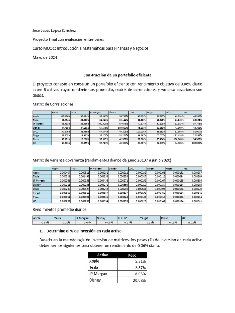 Portafolio Eficiente: Análisis de Activos | PDF | Compartir (Finanzas)