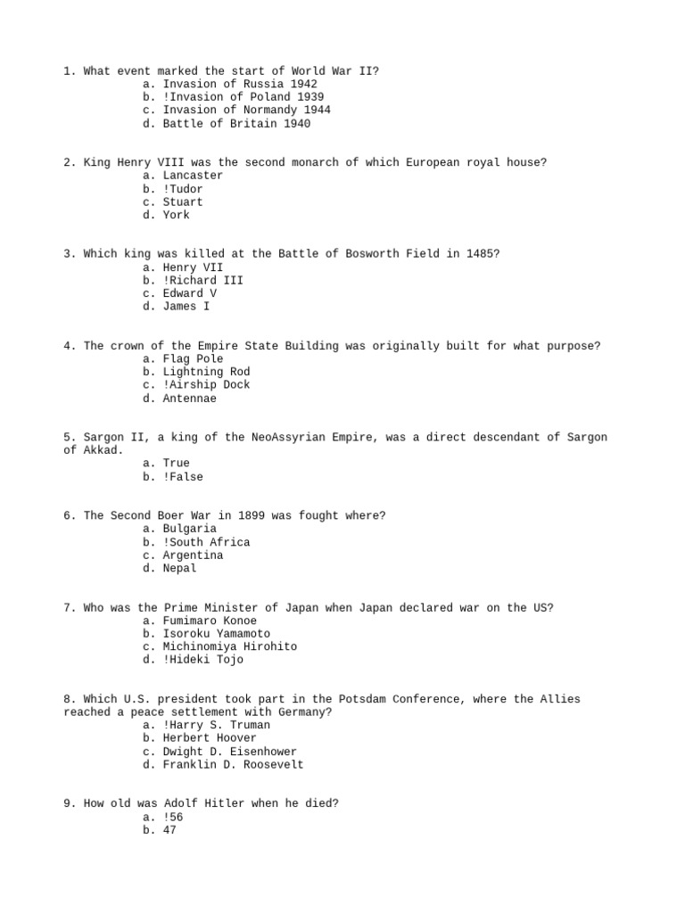 Historical and Trivia Quiz Questions | PDF