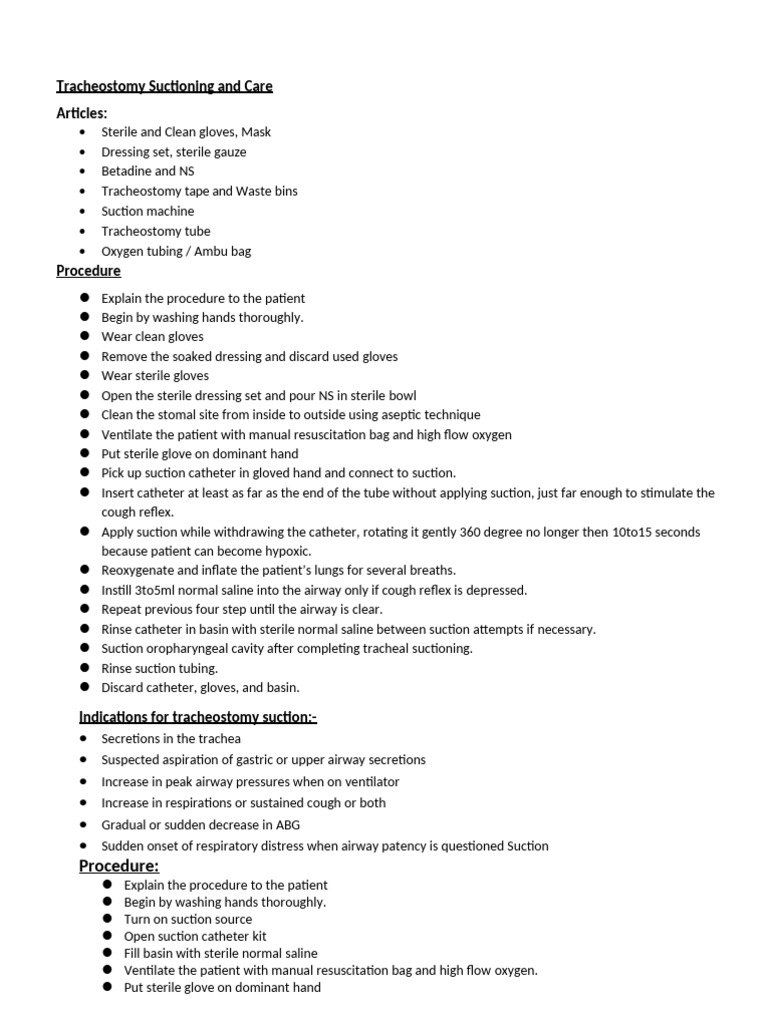 Tracheostomy Suctioning and Care SOP | Download Free PDF | Respiratory ...