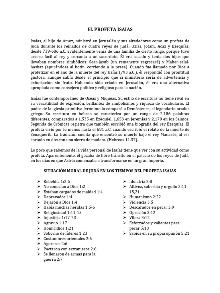 Biografia Del Profeta Isaias Pdf Isaias Libro De Isaías