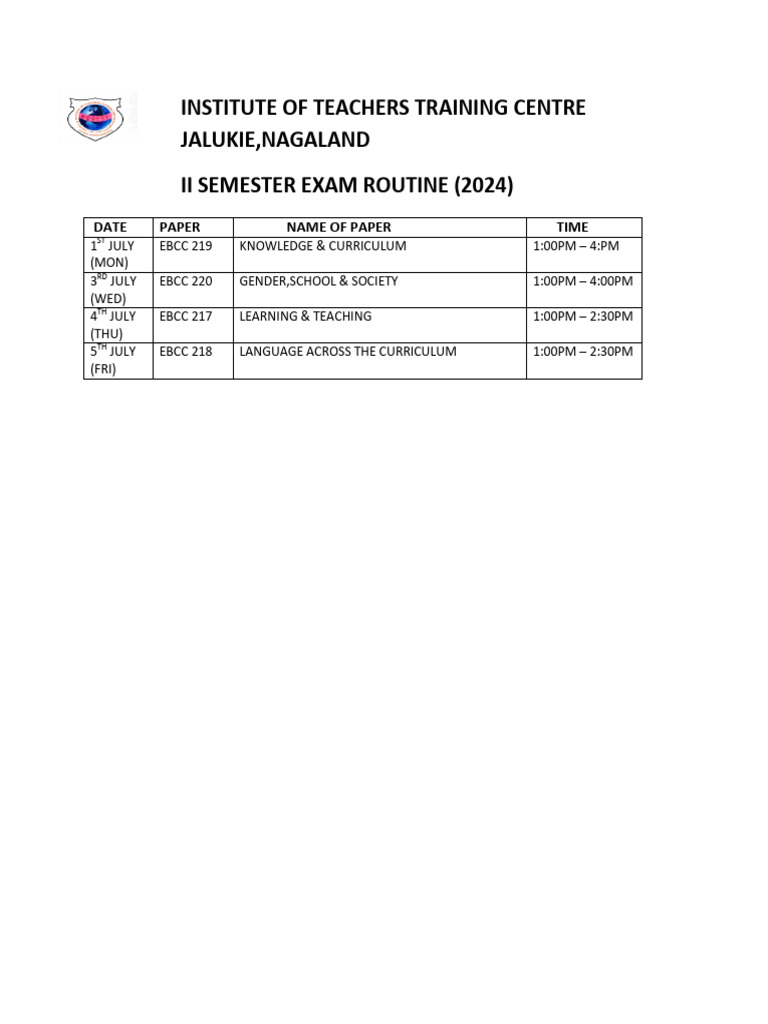 II Semester Exam Routine 2024 | PDF