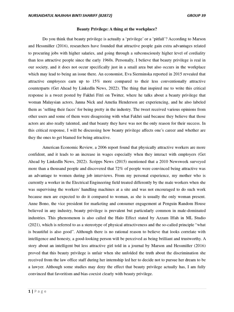 G39 critical response pdf beauty employment