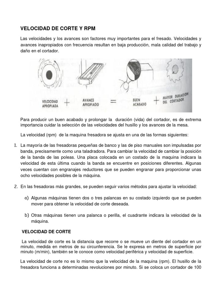 Velocidad de Corte y RPM en Fresadoras | PDF | Ingeniería mecánica ...