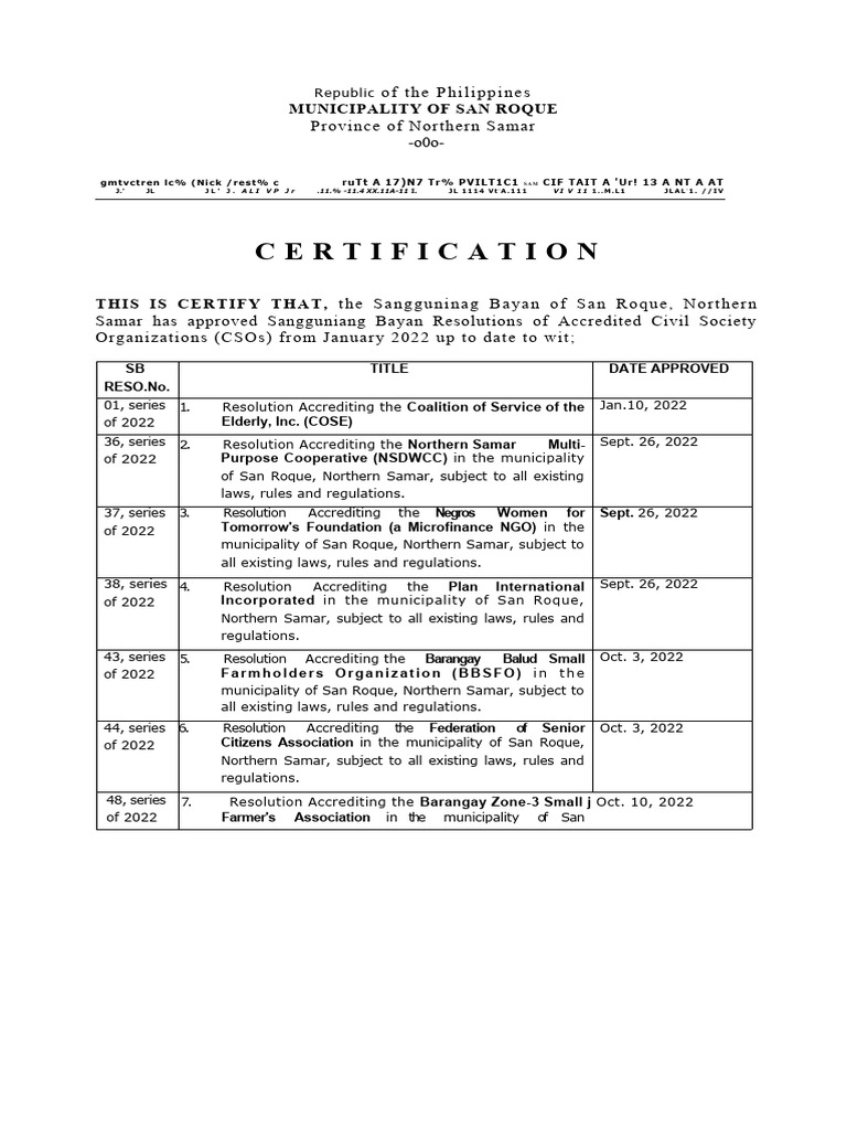 San Roque CSO Accreditation Overview | PDF | Local Government | Governance