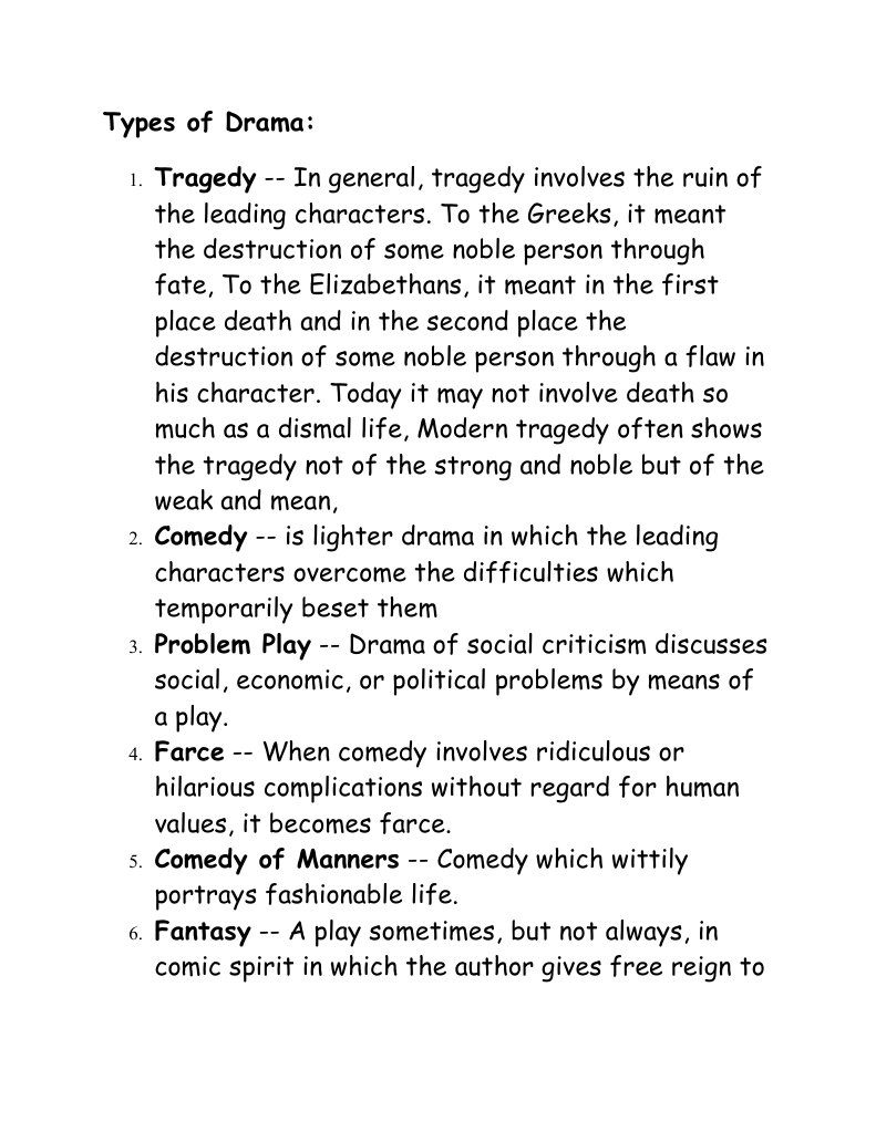 Types of Drama Tragedy Play (Theatre)