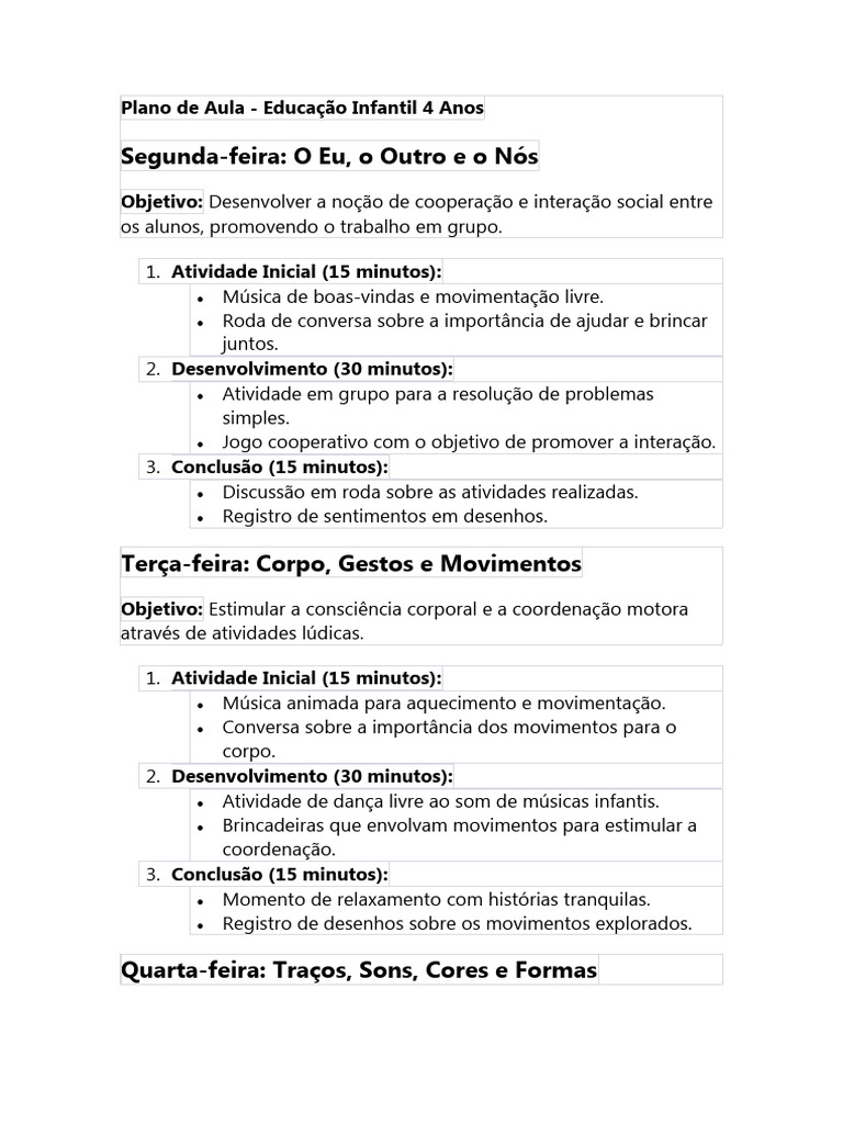 Plano de Aula - Educação Infantil 4 Anos | PDF | Empatia | Desenho