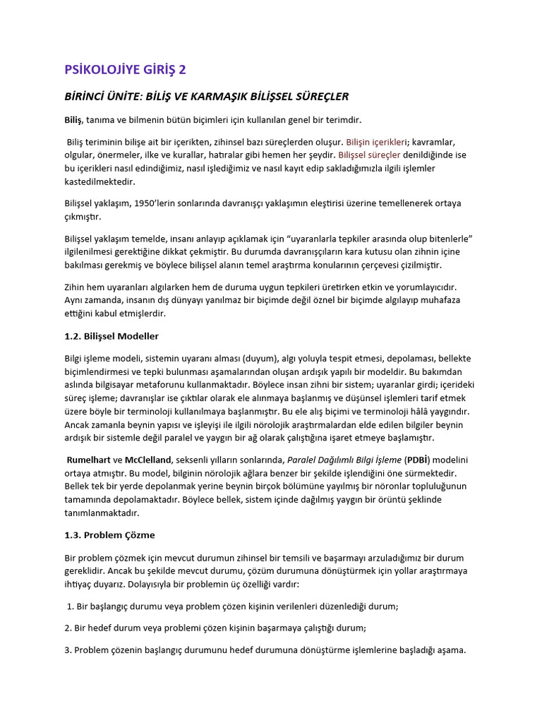 Psikolojiye Giriş 2 Notlarım Pdf