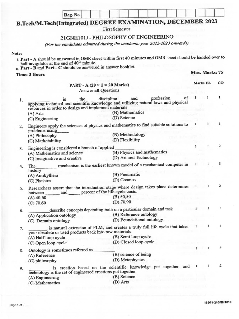 Final Univ Question Paper End Sem 21gnh101j 13.12.2023 FN | PDF