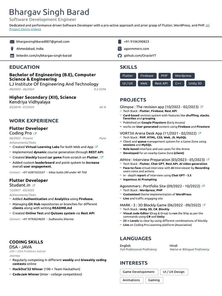 Bhargav Singh: Software Developer Profile | PDF | Word Press | Mobile App