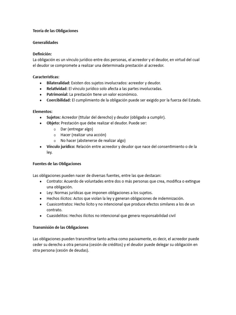 Teoría de las Obligaciones en Derecho Civil | PDF | Derecho civil ...