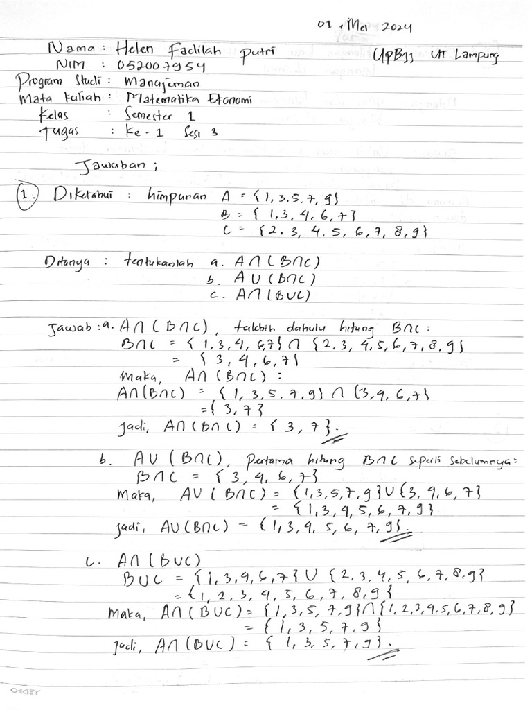 Tugas tutorial online 1 matematika ekonomi helen fadilah putri