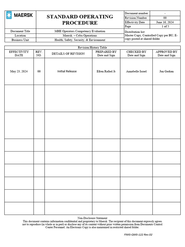 MHE Operators Competency Evaluation | PDF | Non Disclosure Agreement ...