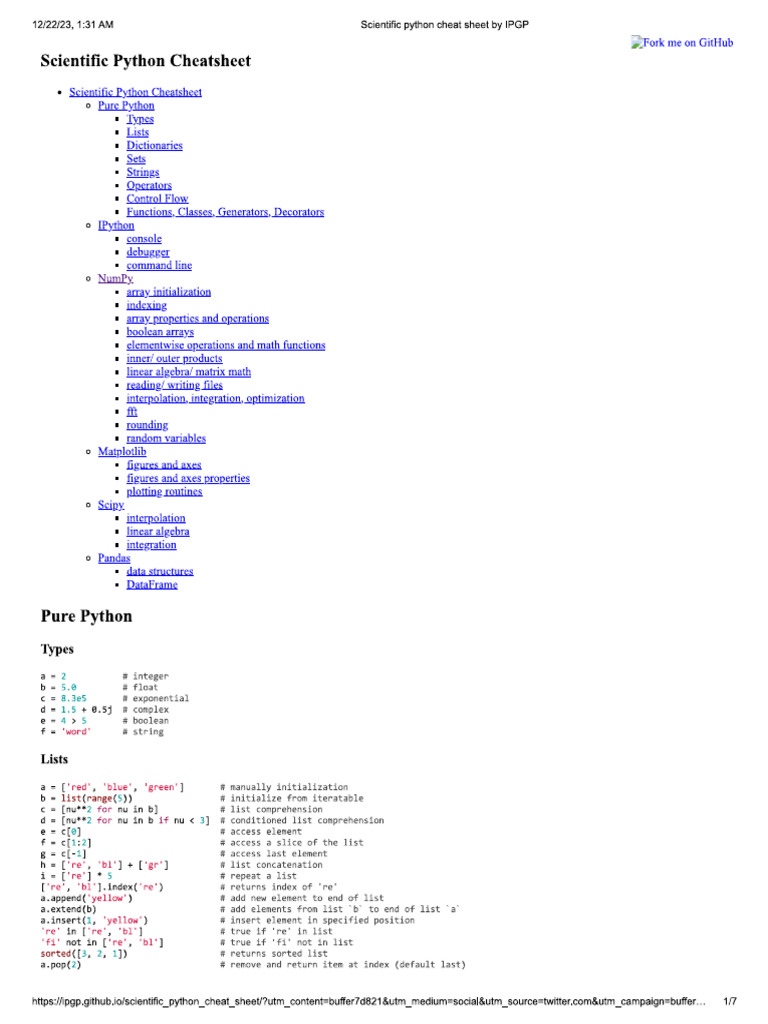 Python Cheatsheet | PDF
