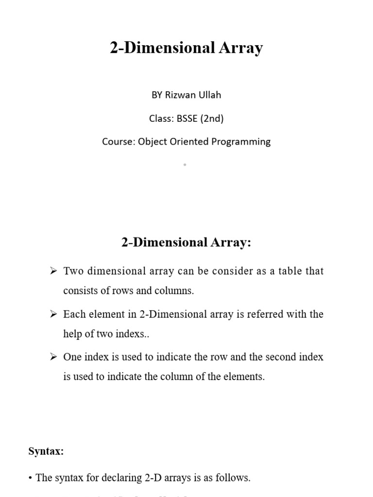 Intro to 2D Arrays for OOP Students | PDF | Computers | Technology ...