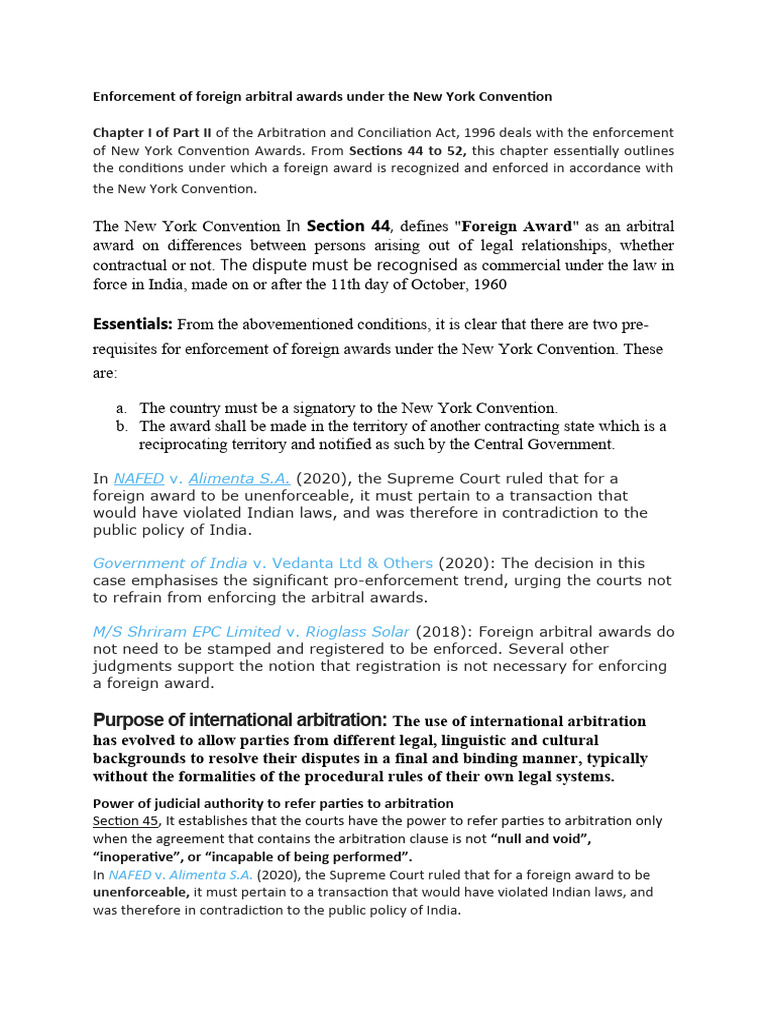 Newyork Foreign Award | PDF | Arbitration | Public Policy Doctrine