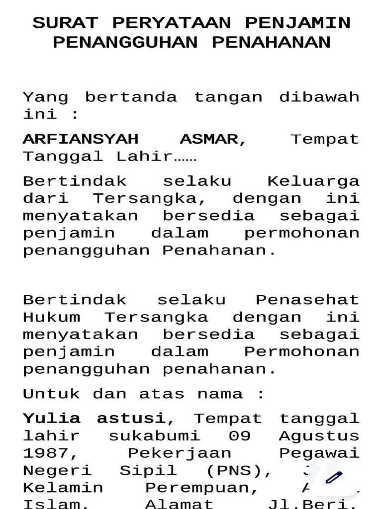 Surat Penjamin Penangguhan Penahanan | PDF