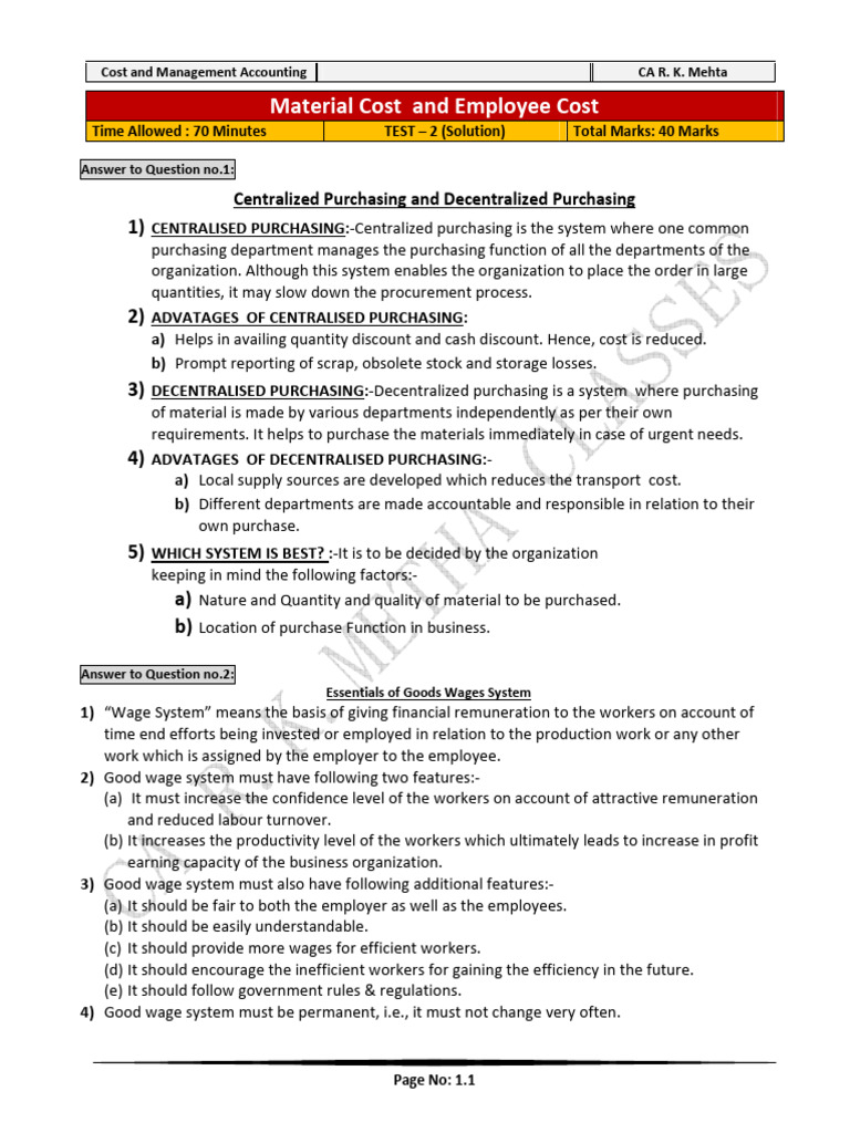 Material and Wage Systems in CMA | PDF | Employment | Wage