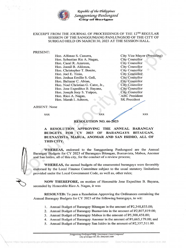 Resolution No. 66 Series 2023 | PDF | Law