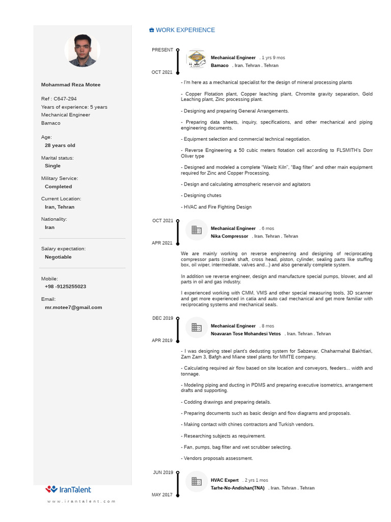 Mechanical Engineer Profile: Motee | PDF | Pump | Engineering