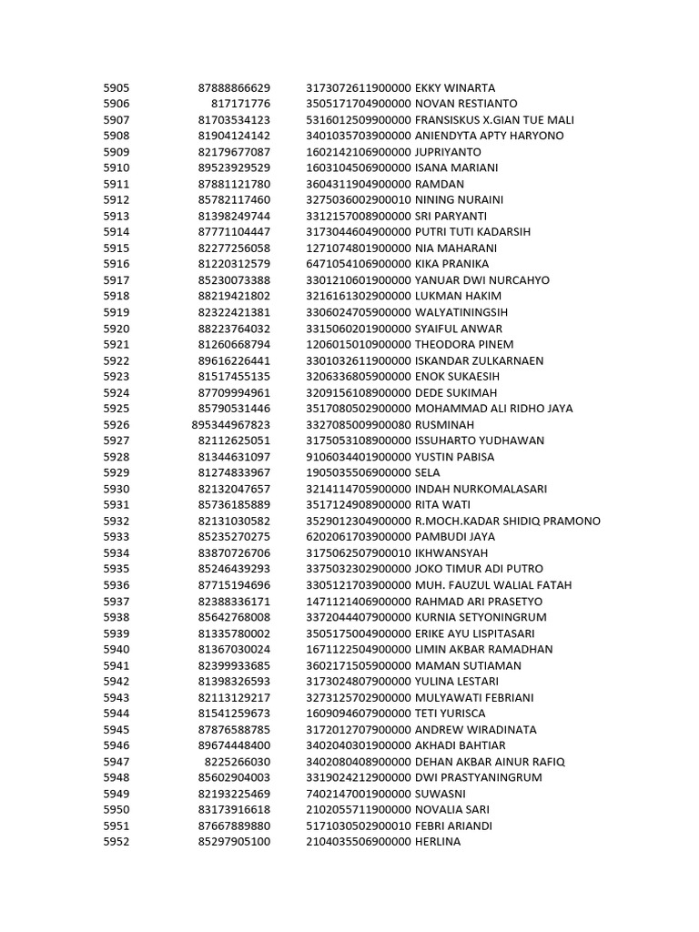Indonesian ID Numbers List | PDF