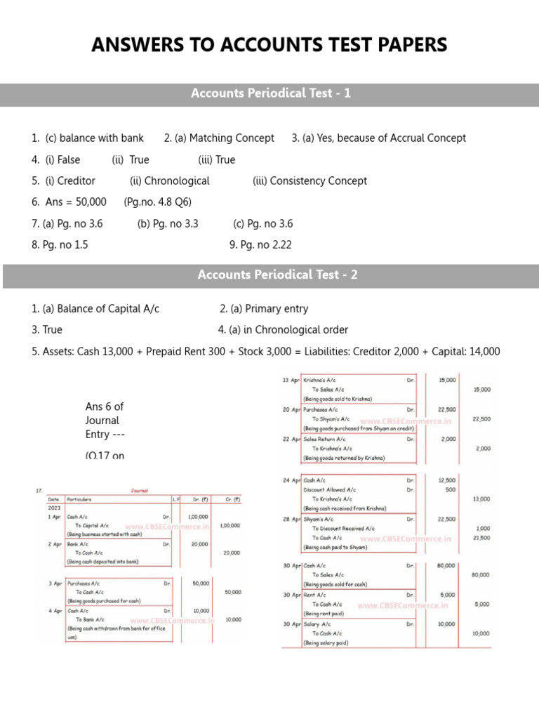 Accounts Test Answers Guide | PDF