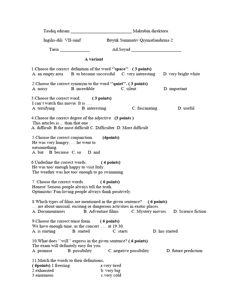 Grade 7 Big Summative 2.variant A | PDF | Syntax | Linguistic Morphology