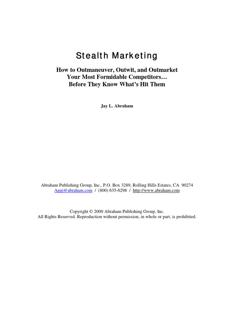 Jay Abraham Stealth Marketing Pdf Sales Direct Marketing
