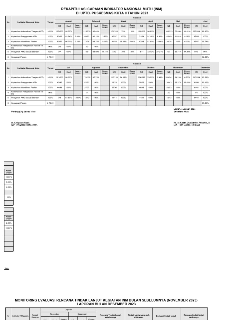Laporan Capaian INM Puskesmas 2023 | PDF