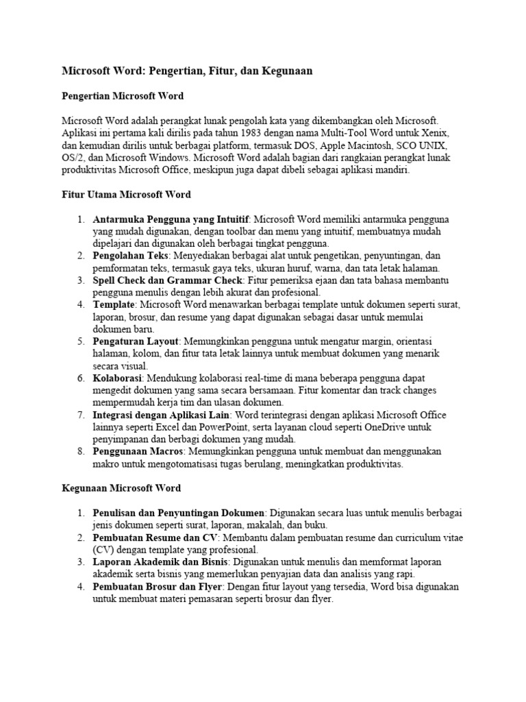 Fitur Utama dan Kegunaan Microsoft Word | PDF