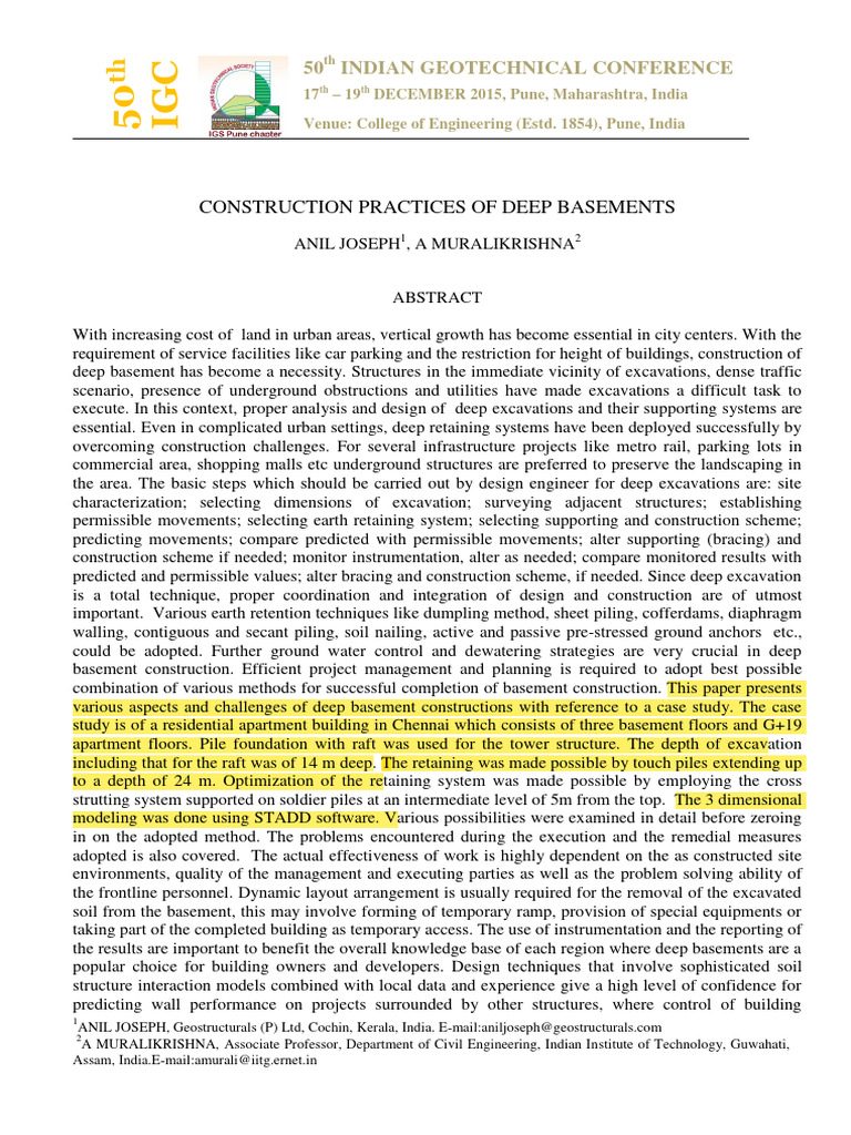 Ref.5-IGC-2015 Submission 353 | PDF | Deep Foundation | Basement