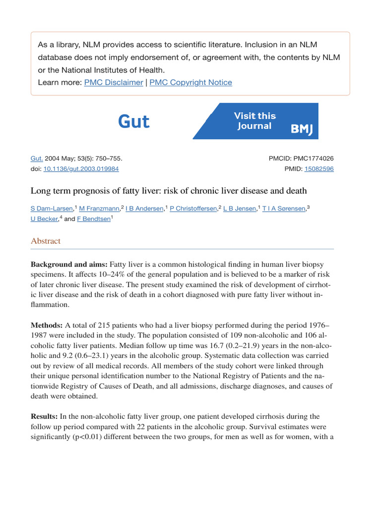 Long Term Prognosis of Fatty Liver - Risk of Chronic Liver Disease and ...
