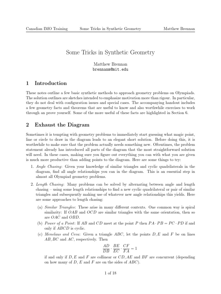 Synthetic Geometry Techniques for Olympiads | PDF | Triangle | Triangle ...