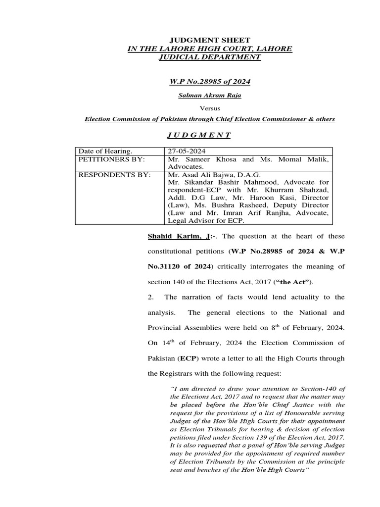 Lahore High Court Election Tribunal Ruling | PDF | Judge | United ...