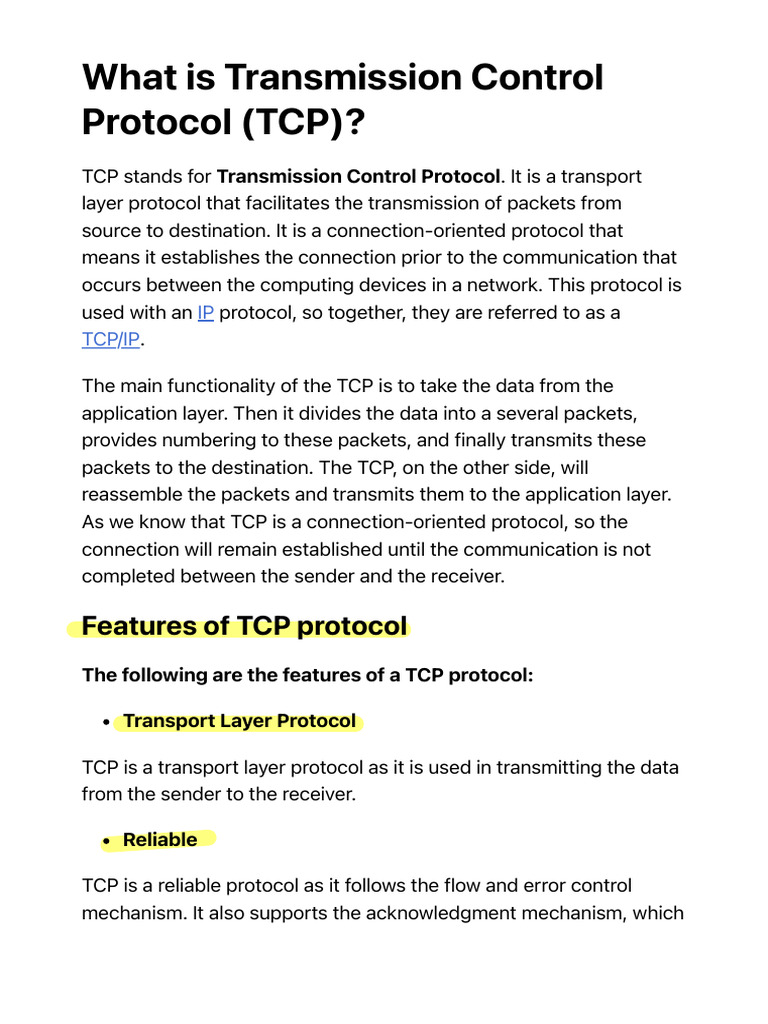 (TCP) Transmission Control Protocol (TCP) Header, Definition
